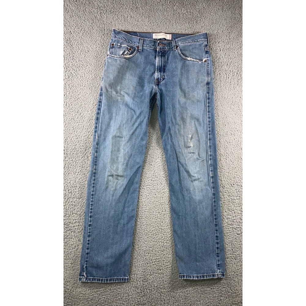 Levi's 505 Regular Fit Jeans Men 34x32 Straight Leg Distressed Medium Wash Denim